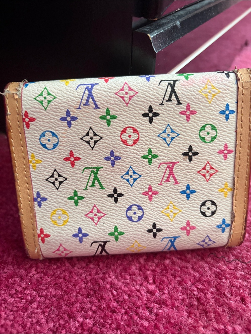 Louis Vuitton White Multicolor Monogram Trifold Wallet with Tan Trim - Picture 2 of 5